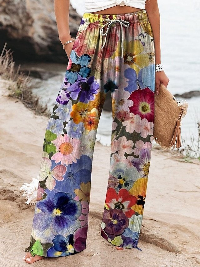 Active Baggy Floral High Waist Full Length Chinos - Image 1