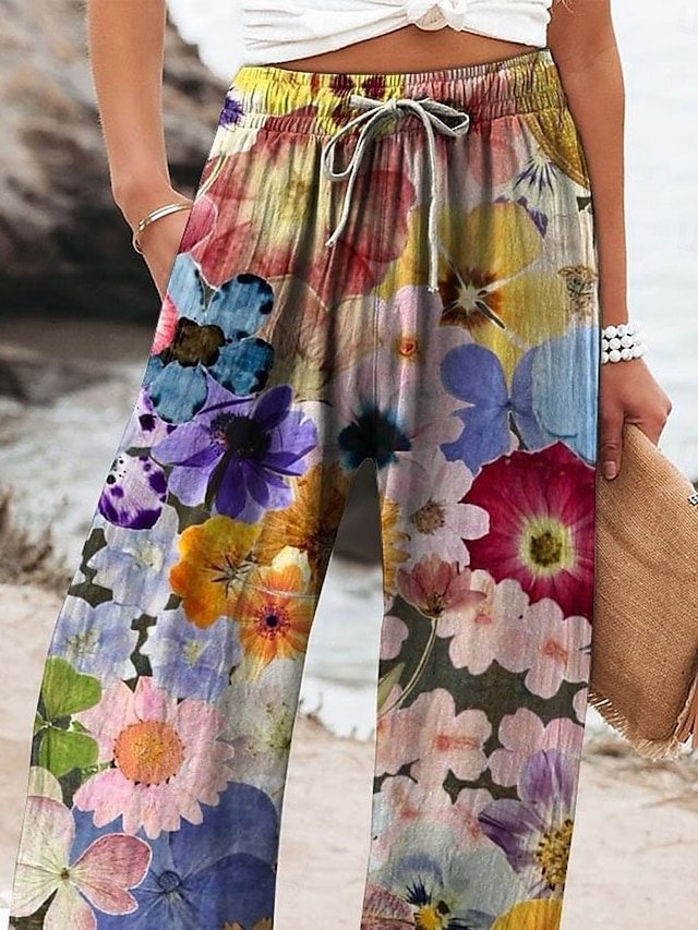 Active Baggy Floral High Waist Full Length Chinos - Image 2