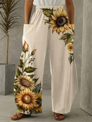 Active Fashion High Waist Sunflower Print Wide Leg Chinos - Image 1