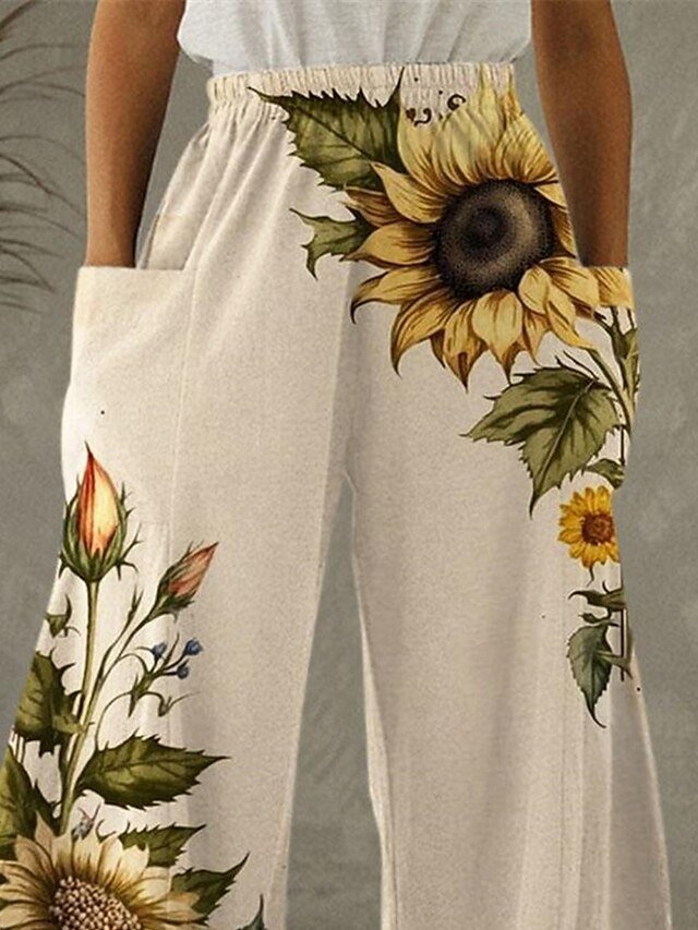 Active Fashion High Waist Sunflower Print Wide Leg Chinos - Image 2