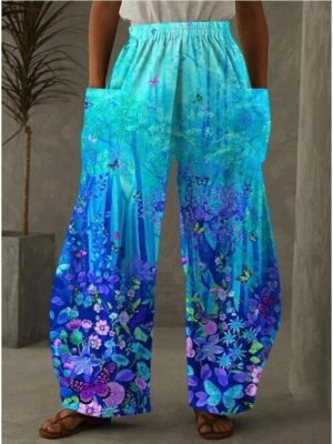 Active Fashion High Waist Sunflower Print Wide Leg Chinos - Image 4