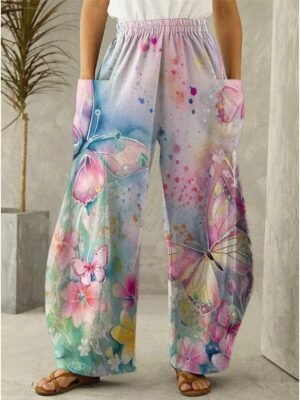 Active Fashion High Waist Sunflower Print Wide Leg Chinos - Image 5