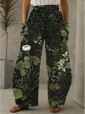 Active Fashion High Waist Sunflower Print Wide Leg Chinos - Image 6