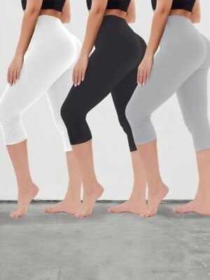 Active High Waist Plain Capri Skinny Yoga Leggings - Image 1