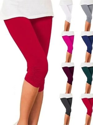 Active High Waist Plain Capri Skinny Yoga Leggings - Image 3