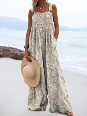 Active Loose Fit Floral Sleeveless Wide Leg Jumpsuit - Image 1