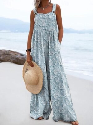 Active Loose Fit Floral Sleeveless Wide Leg Jumpsuit - Image 2
