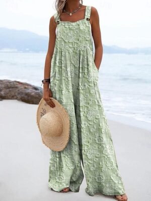 Active Loose Fit Floral Sleeveless Wide Leg Jumpsuit - Image 3
