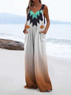 Active Loose Fit Floral Sleeveless Wide Leg Jumpsuit - Image 6