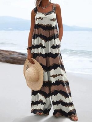 Active Loose Fit Floral Sleeveless Wide Leg Jumpsuit - Image 8