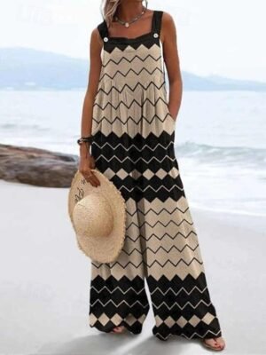 Active Loose Fit Floral Sleeveless Wide Leg Jumpsuit - Image 9