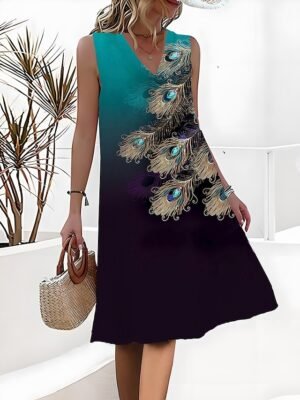 Active Loose Fit Floral Strap V Neck Sleeveless Midi Dress - Image 3