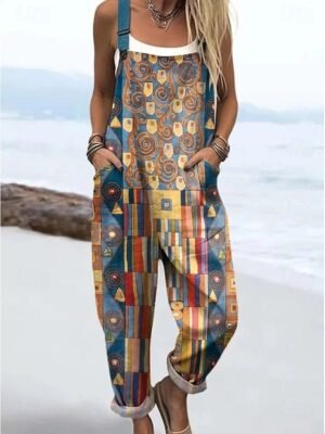 Active Loose Fit Graphic Sleeveless Drawstring Overall - Image 1