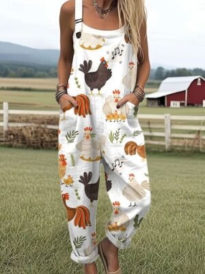 Active Loose Fit Graphic Sleeveless Drawstring Overall - Image 1