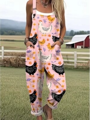 Active Loose Fit Graphic Sleeveless Drawstring Jumpsuit - Image 2