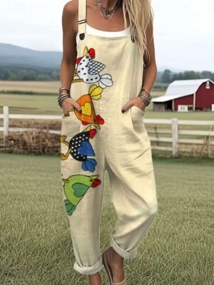 Active Loose Fit Graphic Sleeveless Drawstring Overall - Image 3