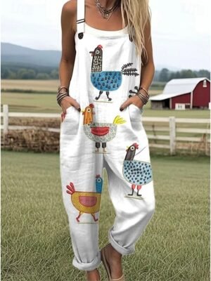 Active Loose Fit Graphic Sleeveless Drawstring Summer Romper - Image 3