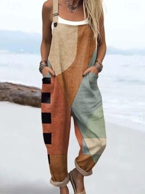 Active Loose Fit Graphic Sleeveless Drawstring Overall - Image 4