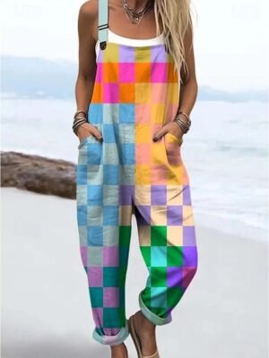 Active Loose Fit Graphic Sleeveless Drawstring Overall - Image 5
