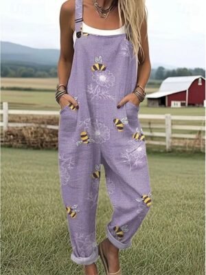 Active Loose Fit Graphic Sleeveless Drawstring Summer Romper - Image 5