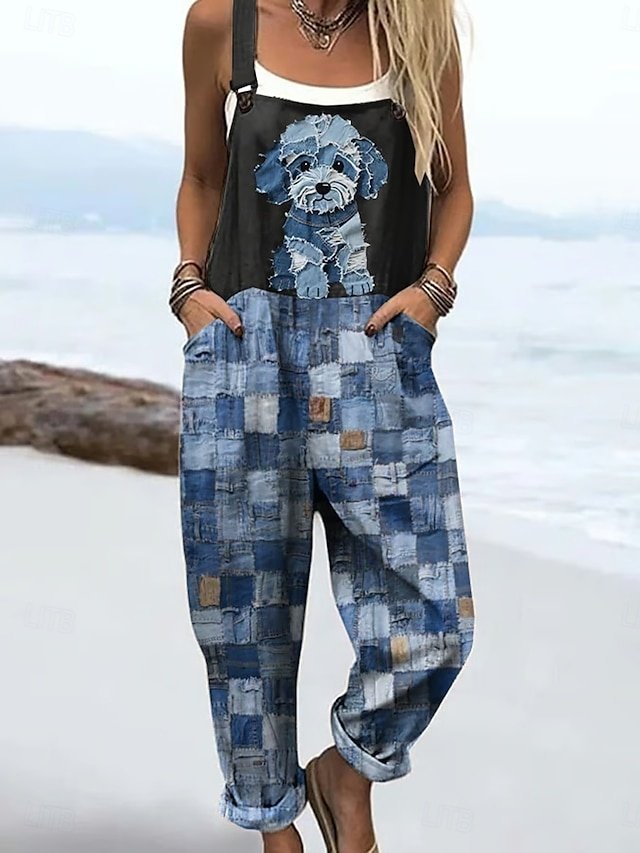 Active Loose Fit Graphic Sleeveless Vacation Dungarees - Image 2