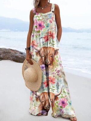 Active Loose Fit Graphic Sleeveless Wide Leg Summer Dungarees - Image 5