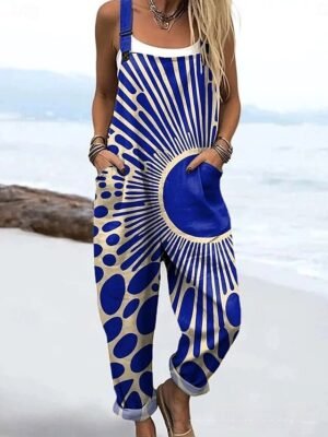 Active Loose Floral Sleeveless Drawstring Dungarees - Image 2