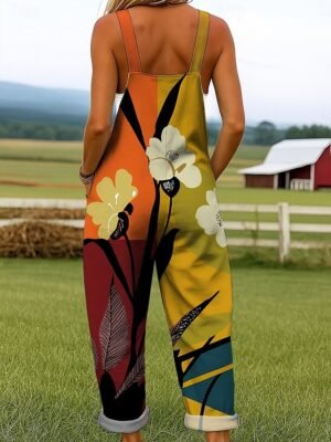 Active Loose Floral Sleeveless Dungarees - Image 2