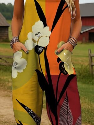 Active Loose Floral Sleeveless Dungarees - Image 3