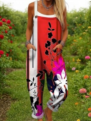 Active Loose Floral Sleeveless Dungarees - Image 6