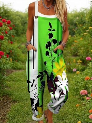 Active Loose Floral Sleeveless Dungarees - Image 7
