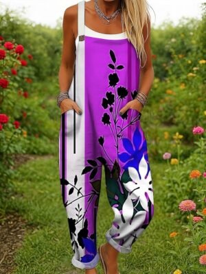 Active Loose Floral Sleeveless Dungarees - Image 8