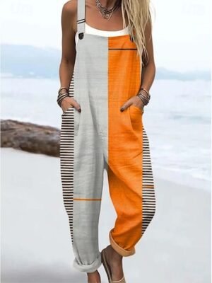 Active Loose Geometric Sleeveless Romper - Image 3