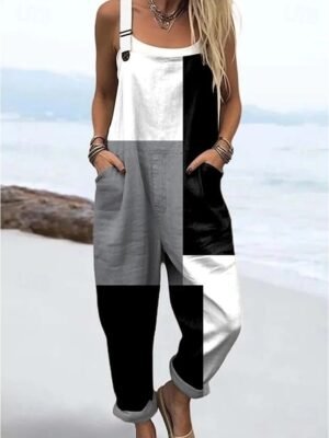 Active Loose Geometric Sleeveless Romper - Image 4