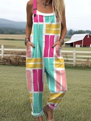 Active Loose Geometric Sleeveless Romper - Image 6