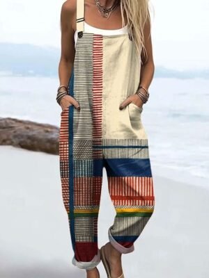 Active Loose Geometric Sleeveless Romper - Image 9