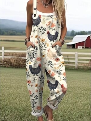 Active Loose Graphic Button Sleeveless Short Romper - Image 1