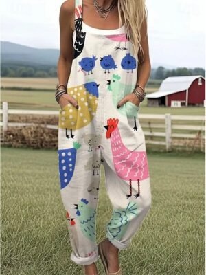 Active Loose Graphic Button Sleeveless Short Romper - Image 2