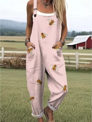 Active Loose Graphic Button Sleeveless Short Romper - Image 3