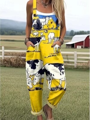 Active Loose Graphic Button Sleeveless Short Romper - Image 4