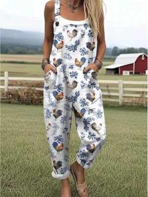 Active Loose Graphic Button Sleeveless Short Romper - Image 5