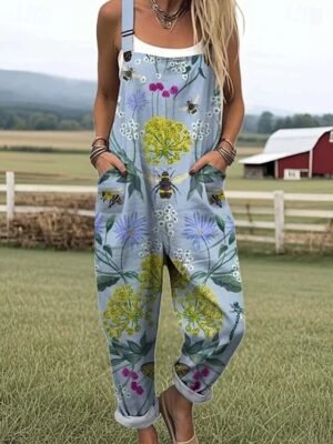 Active Loose Graphic Button Sleeveless Short Romper - Image 6