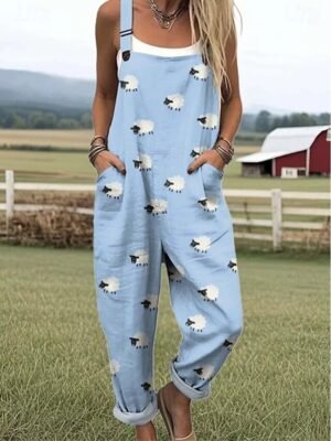 Active Loose Graphic Sleeveless Button Summer Romper - Image 4