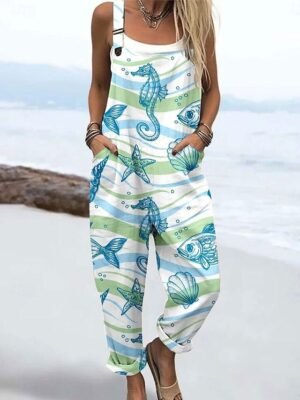 Active Loose Graphic Sleeveless Print Dungarees - Image 2