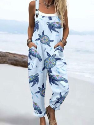 Active Loose Graphic Sleeveless Print Dungarees - Image 3