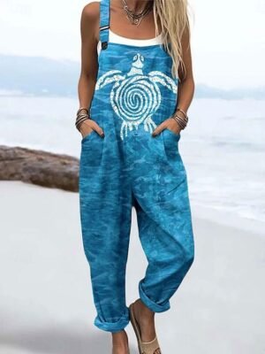 Active Loose Graphic Sleeveless Print Dungarees - Image 4