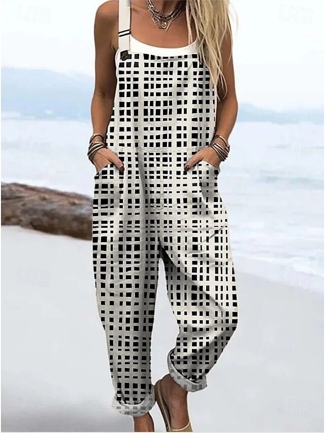 Active Loose Graphic Sleeveless Straight Drawstring Jumpsuit - Image 2