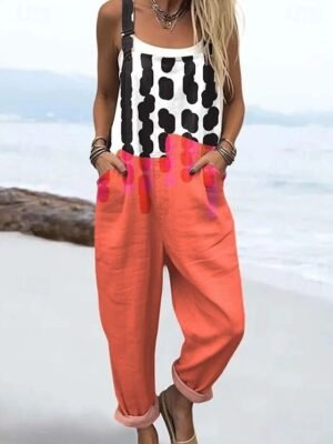 Active Loose Graphic Sleeveless Straight Drawstring Jumpsuit - Image 3
