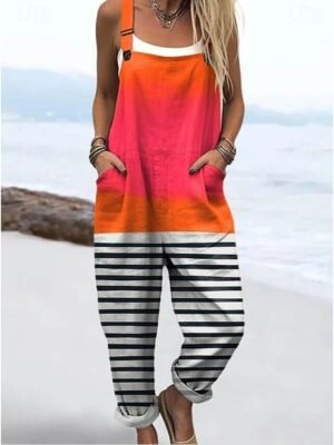 Active Loose Graphic Sleeveless Straight Drawstring Jumpsuit - Image 4