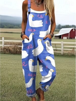 Active Loose Graphic Sleeveless Straight Romper - Image 4